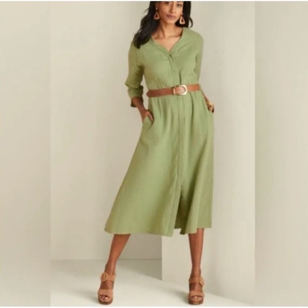 NWT SOFT SURROUNDINGS Drina Gauze Button Front Midi Dress Fern Green Sz Medium - Picture 3 of 12